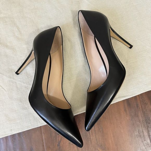 M. GEMI The Esatto 90mm Pointed Toe Pump Heels Black Leather - Picture 3 of 11